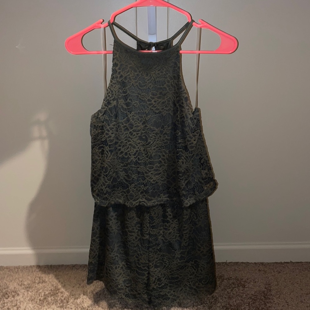 Army Green Halter Neck Lace Romper - Size Small
